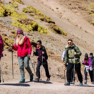 Grupo de viajeros de Inkapathperu disfrutando de la vista en la Montaña Arcoíris.